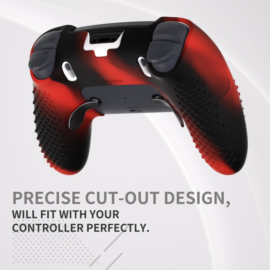 PlayVital 3D Studded Edition Anti-Slip Silicone Cover Case with Thumb Grip Caps for PS5 Edge Controller - Red & Black PlayVital