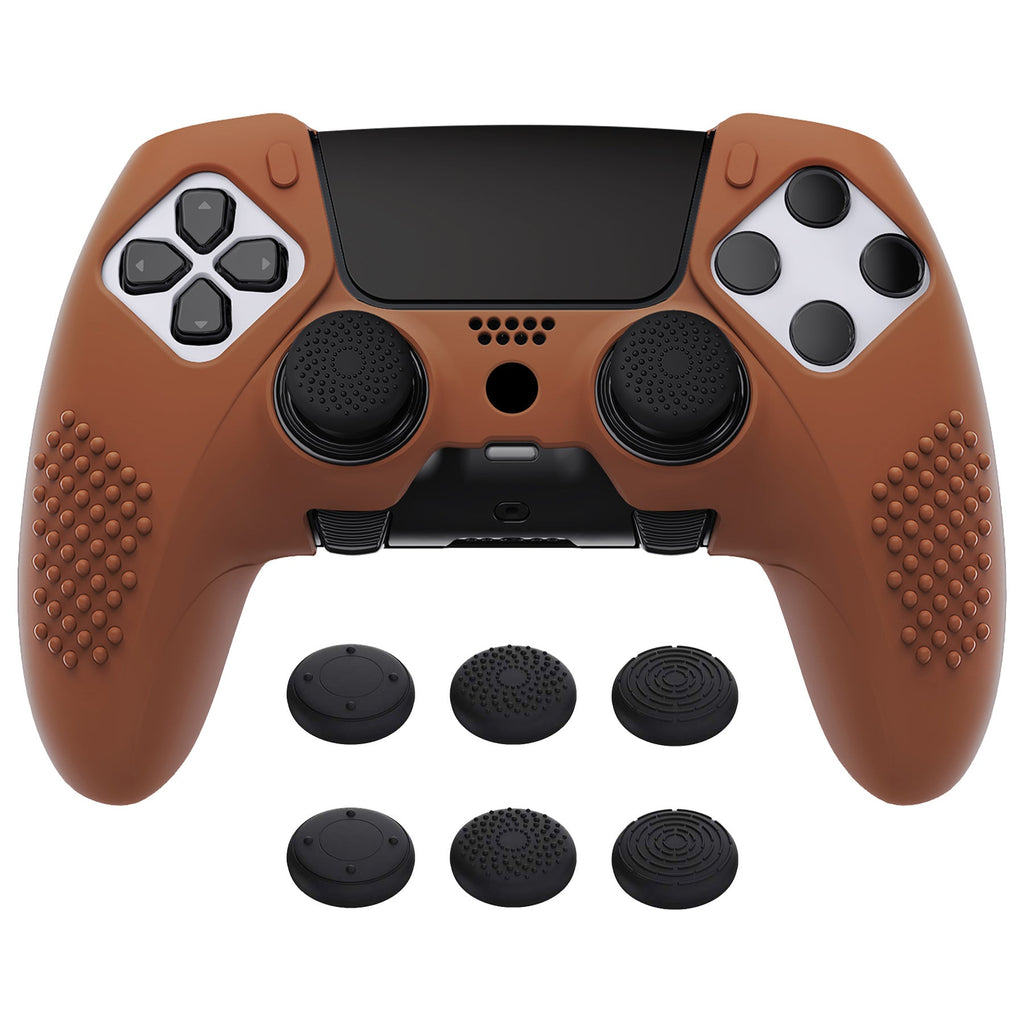 PlayVital 3D Studded Edition Anti-Slip Silicone Cover Case with Thumb Grip Caps for PS5 Edge Controller - Signal Brown PlayVital