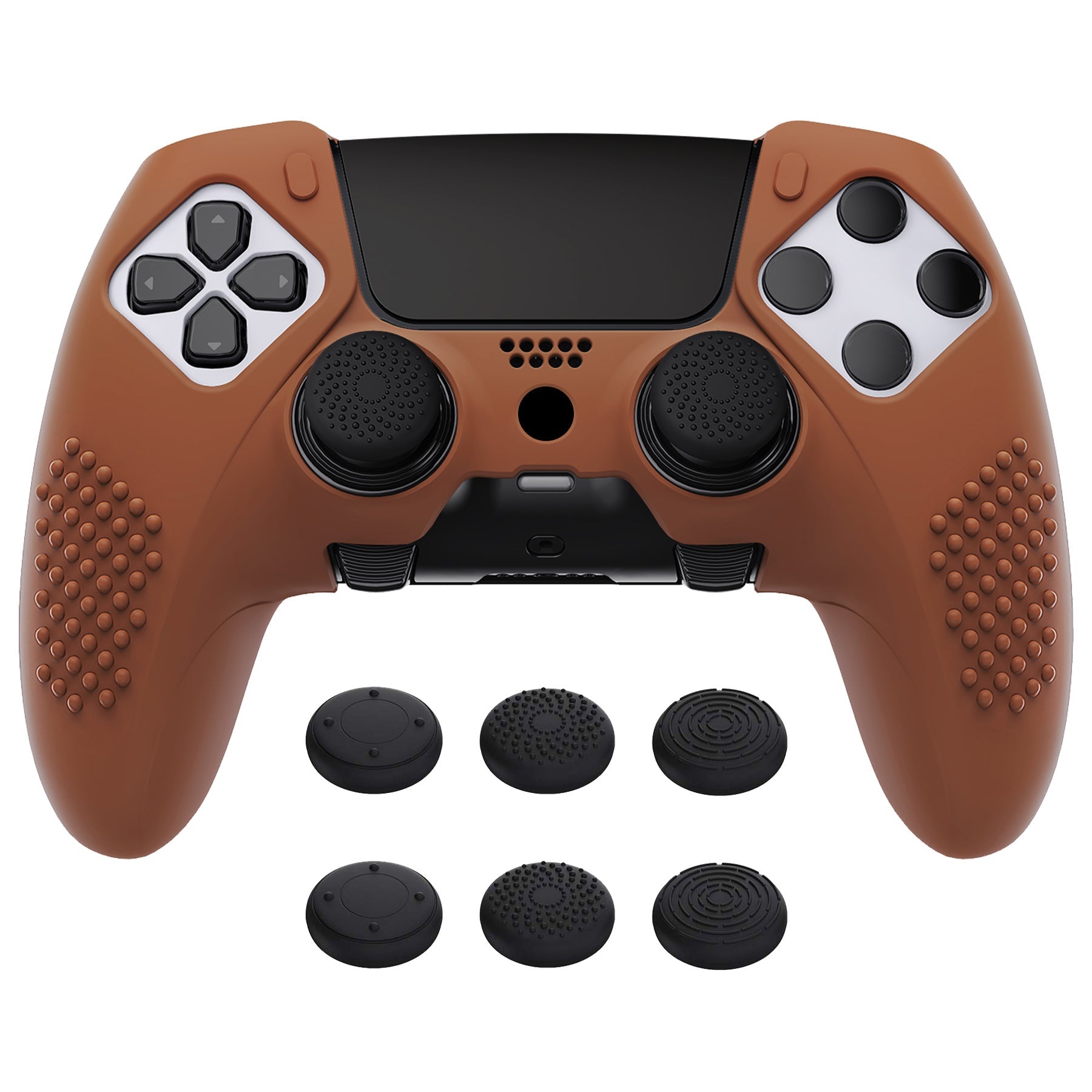 PlayVital 3D Studded Edition Anti-Slip Silicone Cover Case with Thumb Grip Caps for PS5 Edge Controller - Signal Brown PlayVital