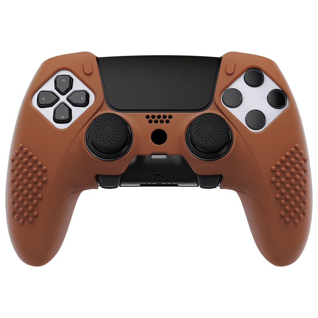 PlayVital 3D Studded Edition Anti-Slip Silicone Cover Case with Thumb Grip Caps for PS5 Edge Controller - Signal Brown PlayVital
