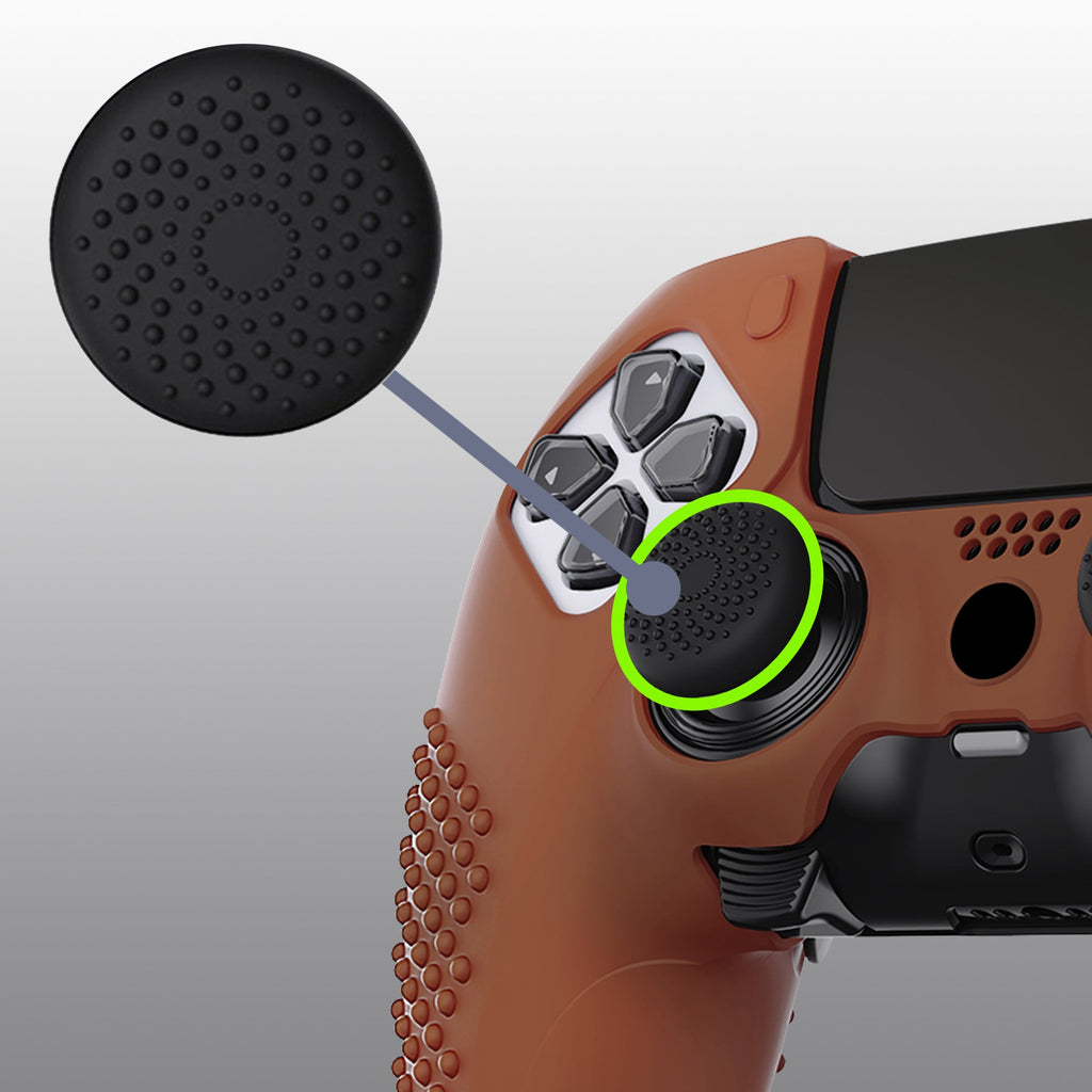 PlayVital 3D Studded Edition Anti-Slip Silicone Cover Case with Thumb Grip Caps for PS5 Edge Controller - Signal Brown PlayVital