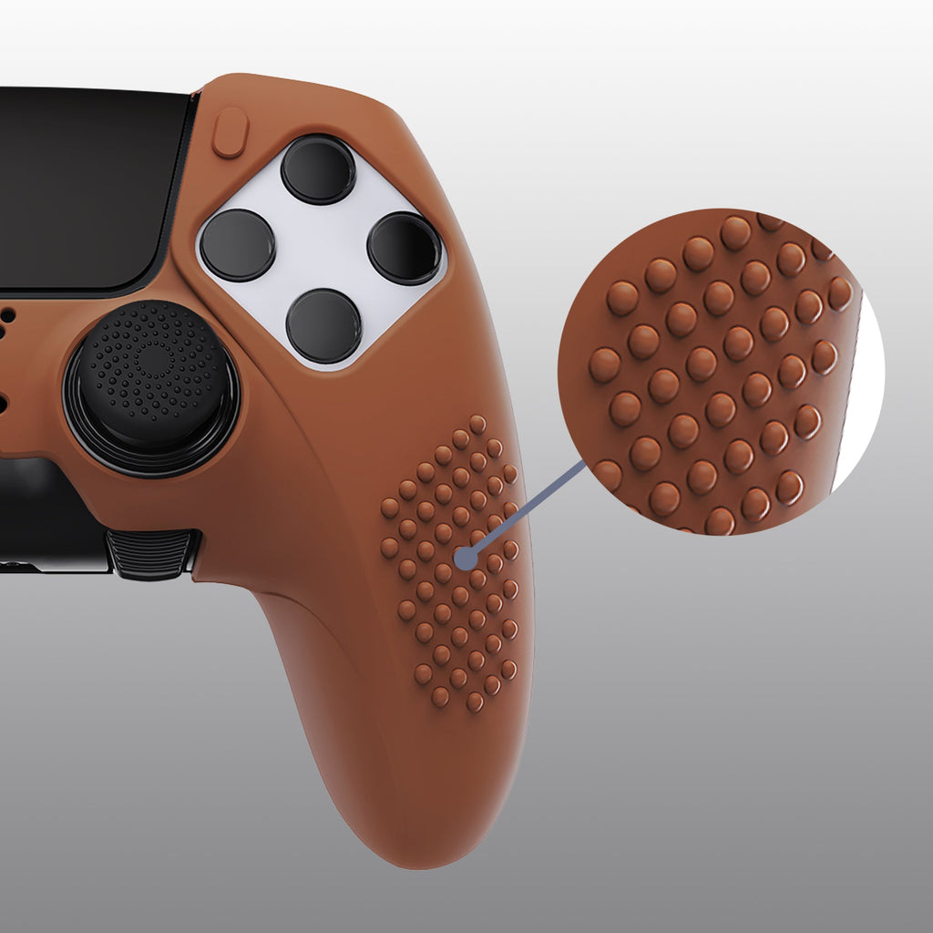 PlayVital 3D Studded Edition Anti-Slip Silicone Cover Case with Thumb Grip Caps for PS5 Edge Controller - Signal Brown PlayVital