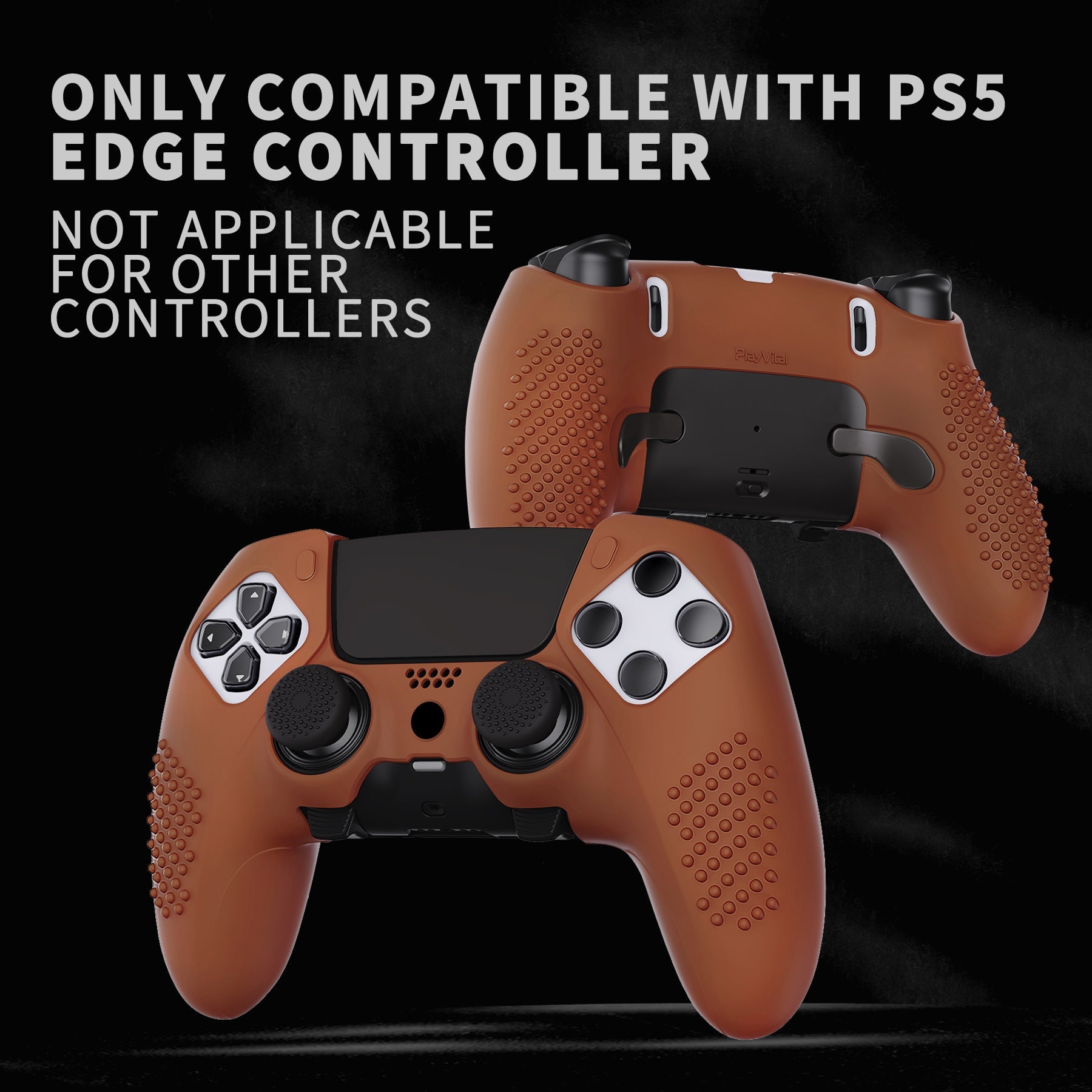 PlayVital 3D Studded Edition Anti-Slip Silicone Cover Case with Thumb Grip Caps for PS5 Edge Controller - Signal Brown PlayVital