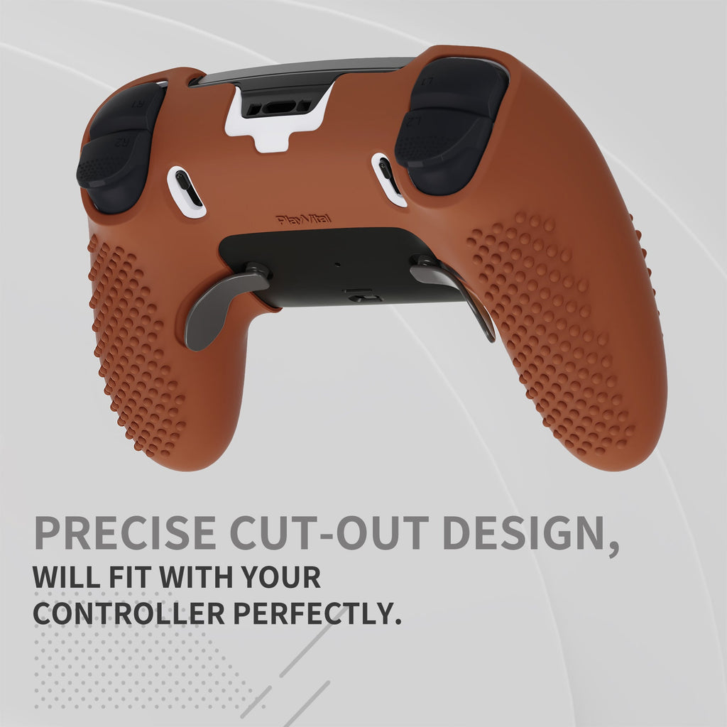 PlayVital 3D Studded Edition Anti-Slip Silicone Cover Case with Thumb Grip Caps for PS5 Edge Controller - Signal Brown PlayVital