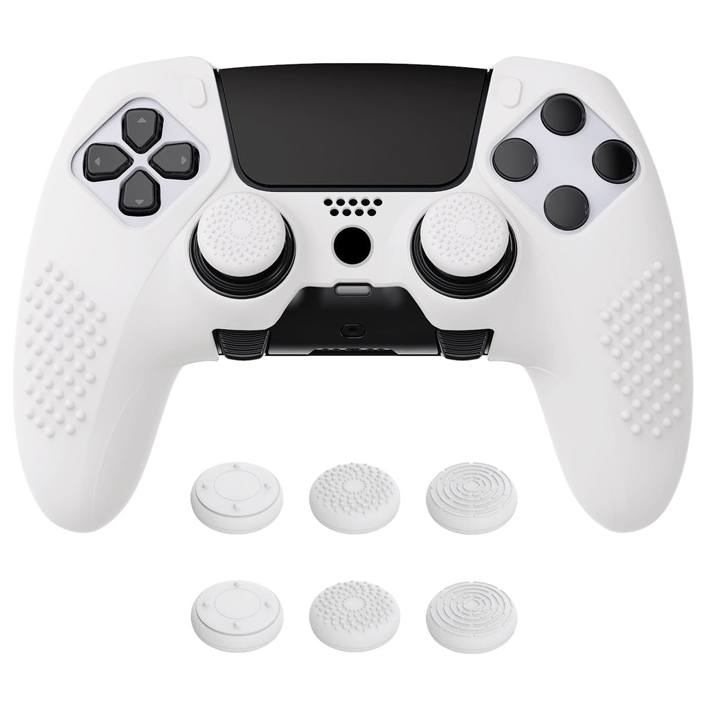 PlayVital 3D Studded Edition Anti-Slip Silicone Cover Case with Thumb Grip Caps for PS5 Edge Controller - White PlayVital