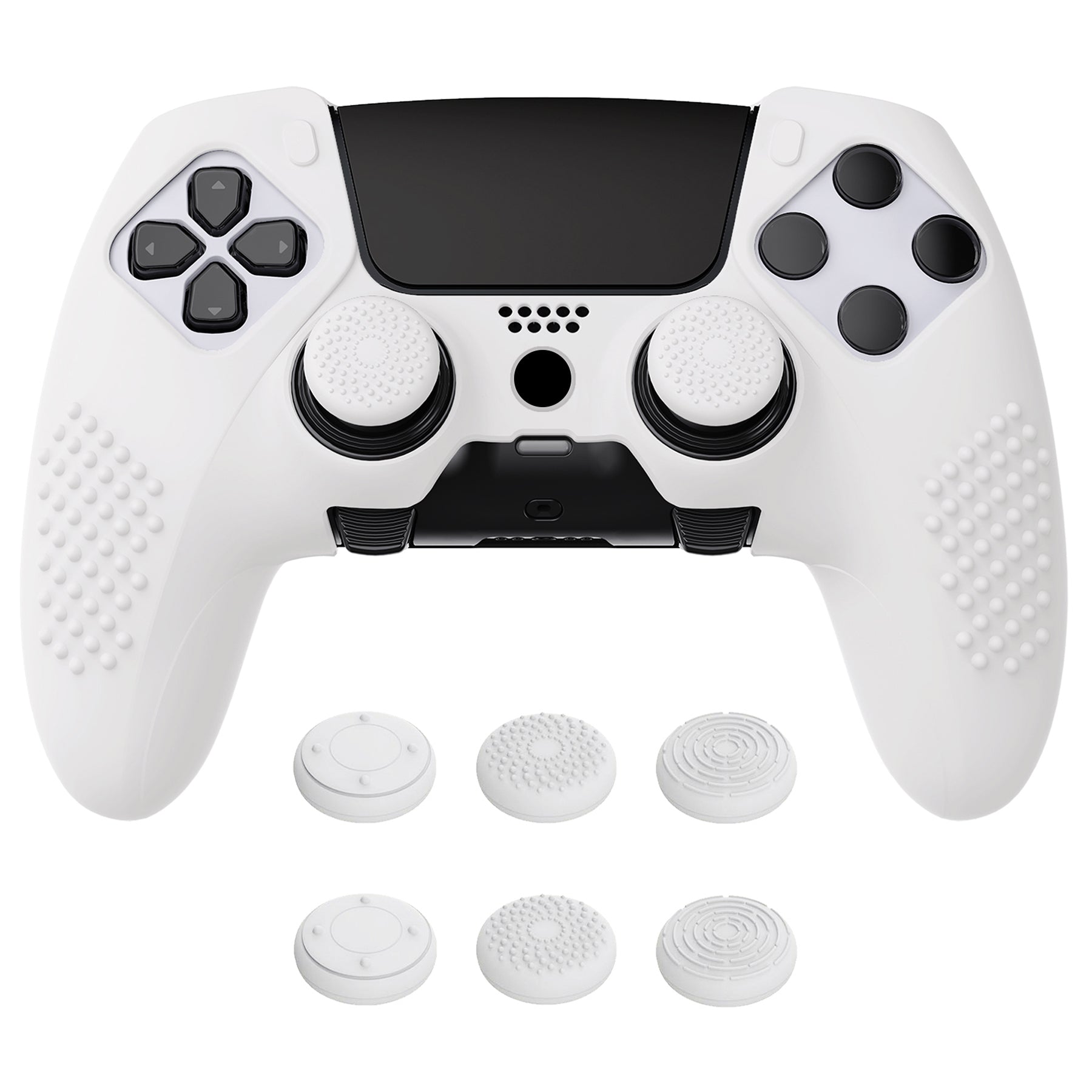 PlayVital 3D Studded Edition Anti-Slip Silicone Cover Case with Thumb Grip Caps for PS5 Edge Controller - White PlayVital