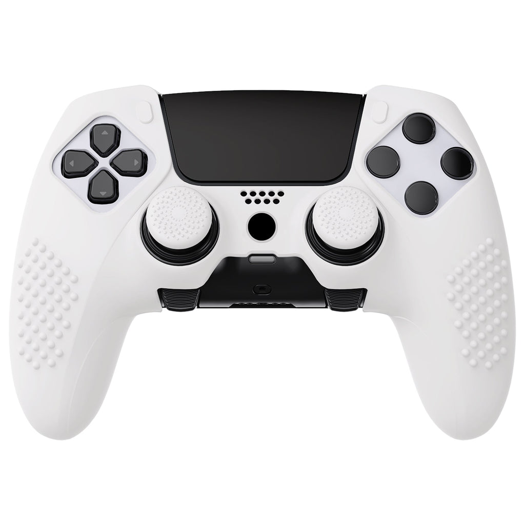 PlayVital 3D Studded Edition Anti-Slip Silicone Cover Case with Thumb Grip Caps for PS5 Edge Controller - White PlayVital