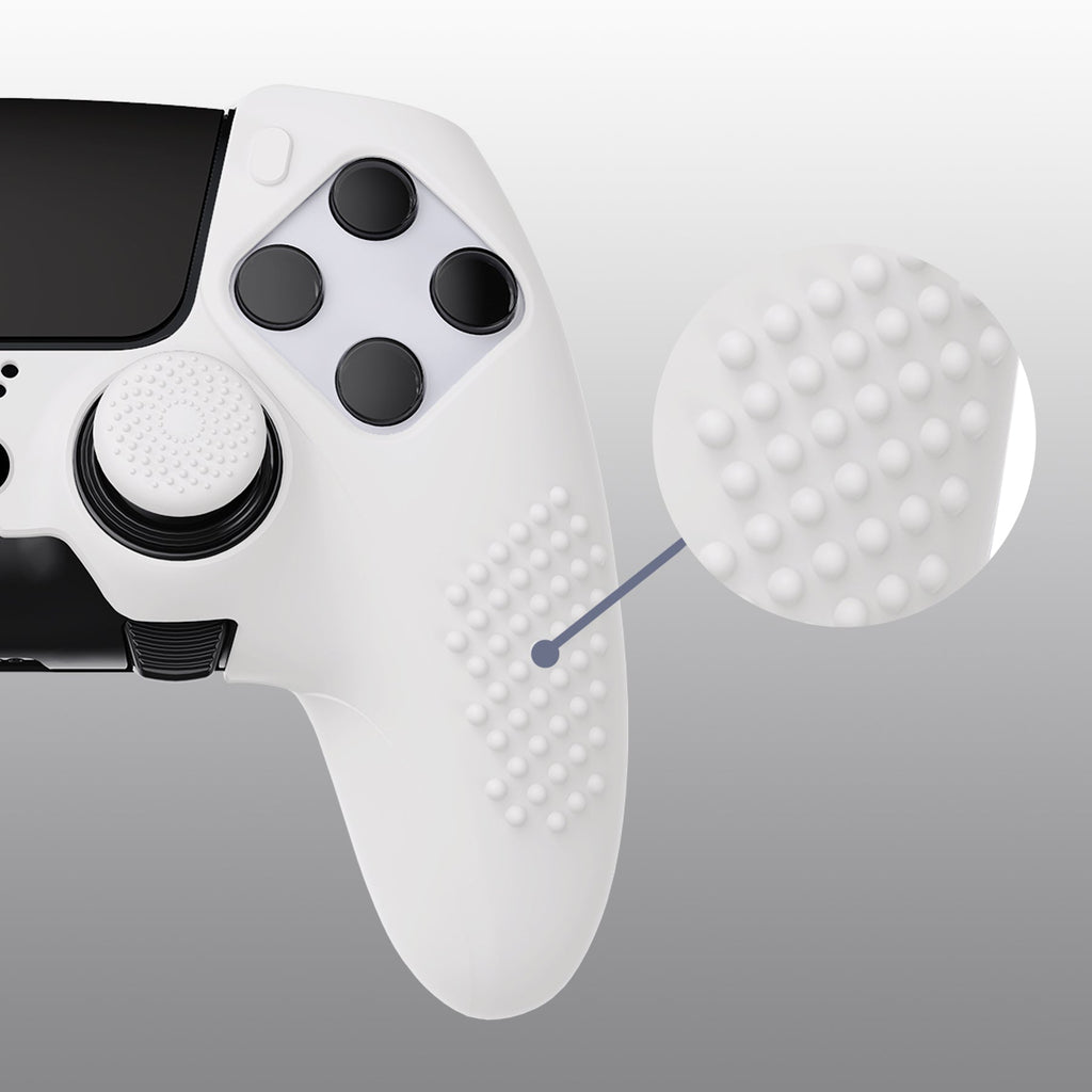 PlayVital 3D Studded Edition Anti-Slip Silicone Cover Case with Thumb Grip Caps for PS5 Edge Controller - White PlayVital