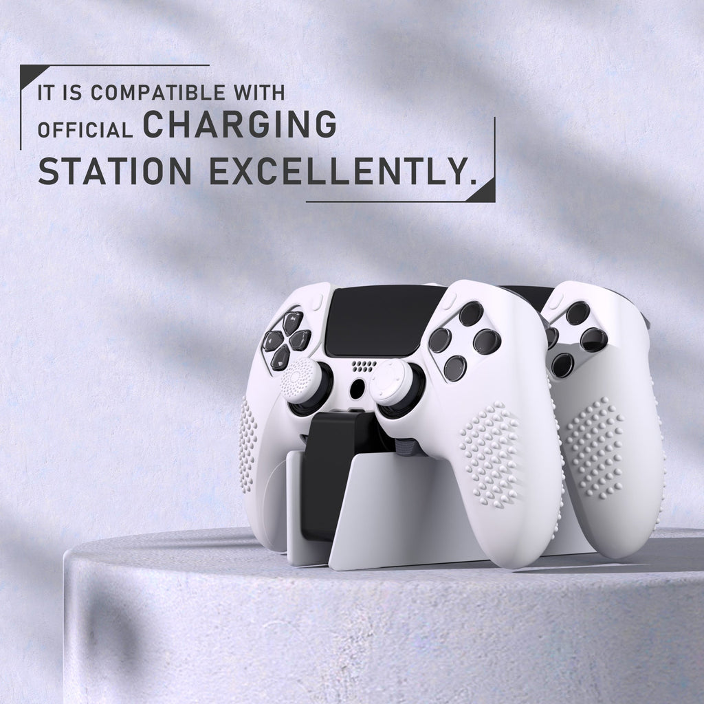 PlayVital 3D Studded Edition Anti-Slip Silicone Cover Case with Thumb Grip Caps for PS5 Edge Controller - White PlayVital