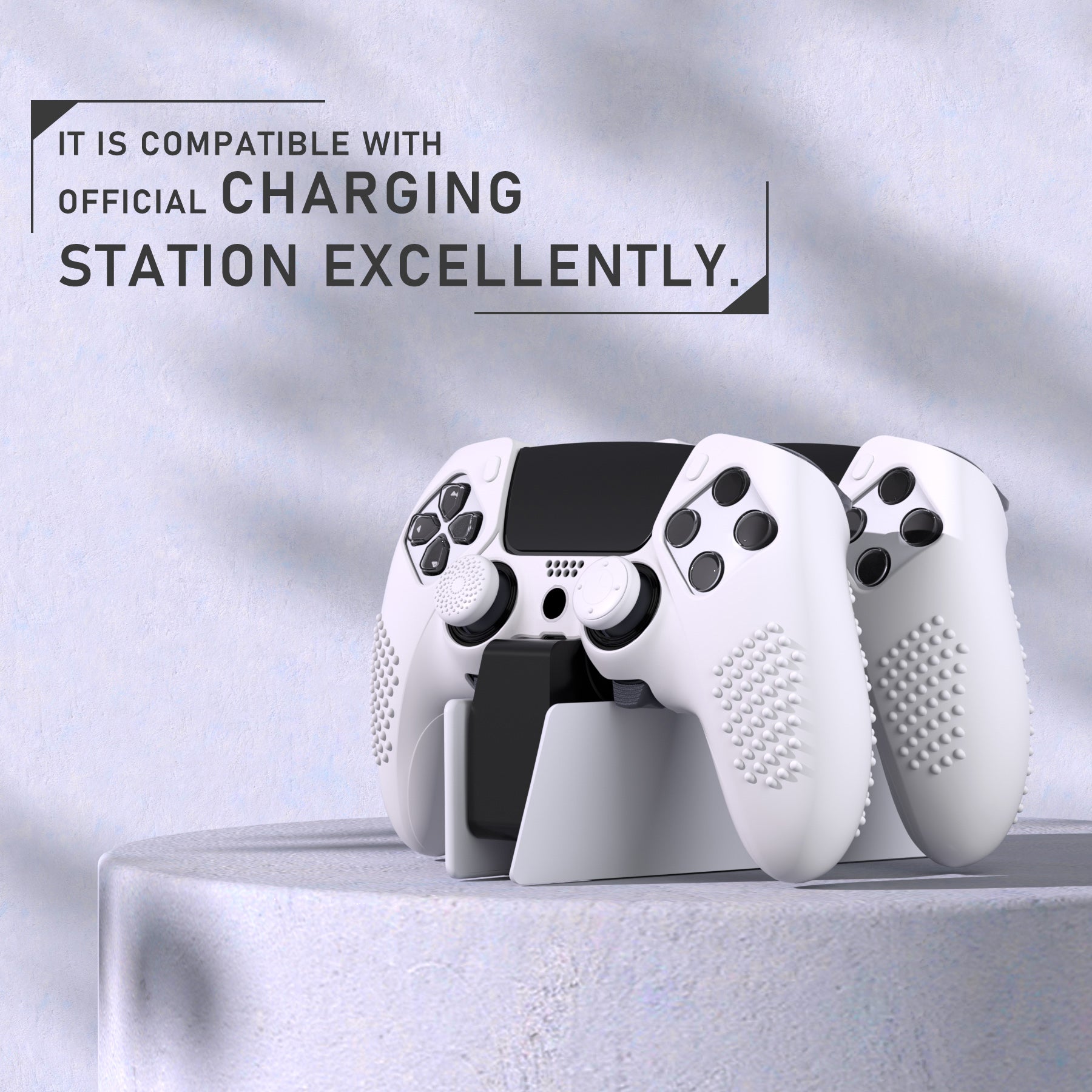PlayVital 3D Studded Edition Anti-Slip Silicone Cover Case with Thumb Grip Caps for PS5 Edge Controller - White PlayVital