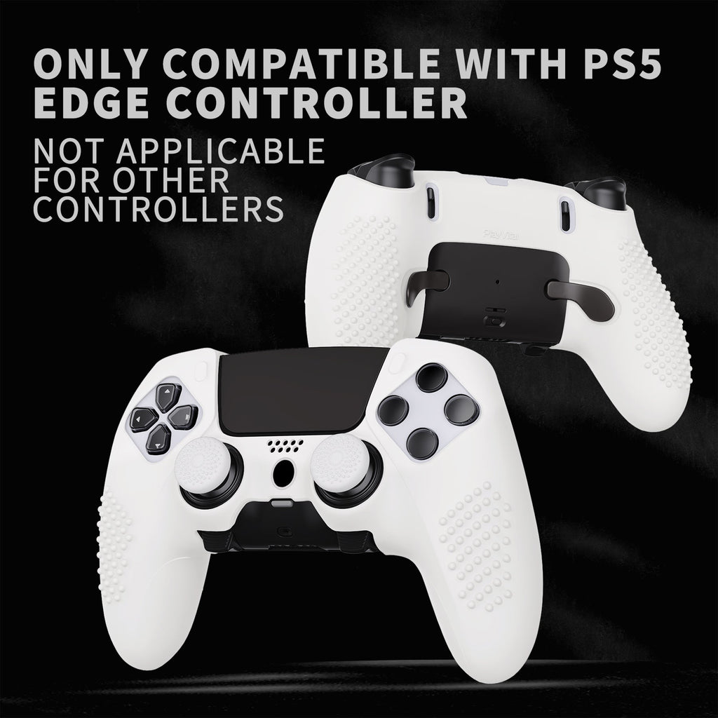 PlayVital 3D Studded Edition Anti-Slip Silicone Cover Case with Thumb Grip Caps for PS5 Edge Controller - White PlayVital
