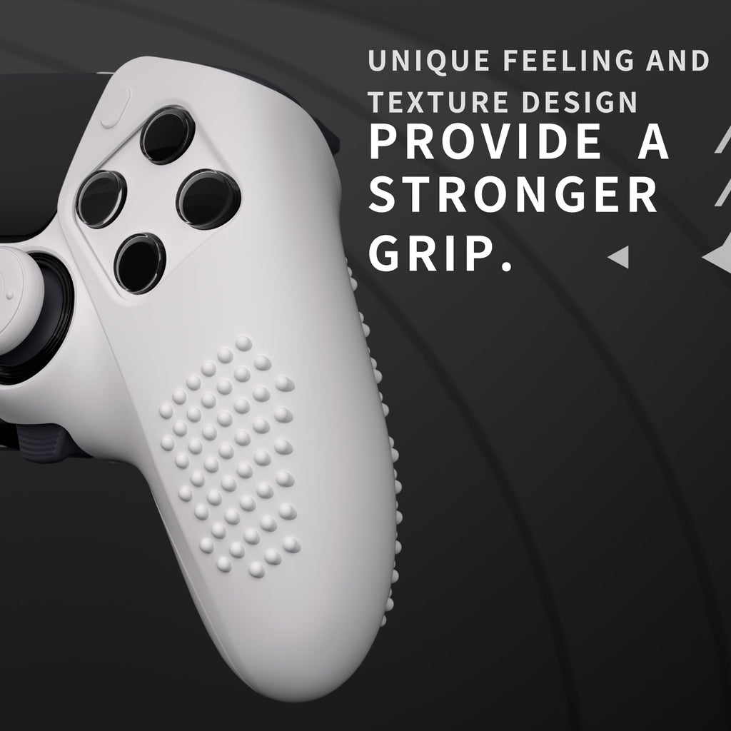 PlayVital 3D Studded Edition Anti-Slip Silicone Cover Case with Thumb Grip Caps for PS5 Edge Controller - White PlayVital