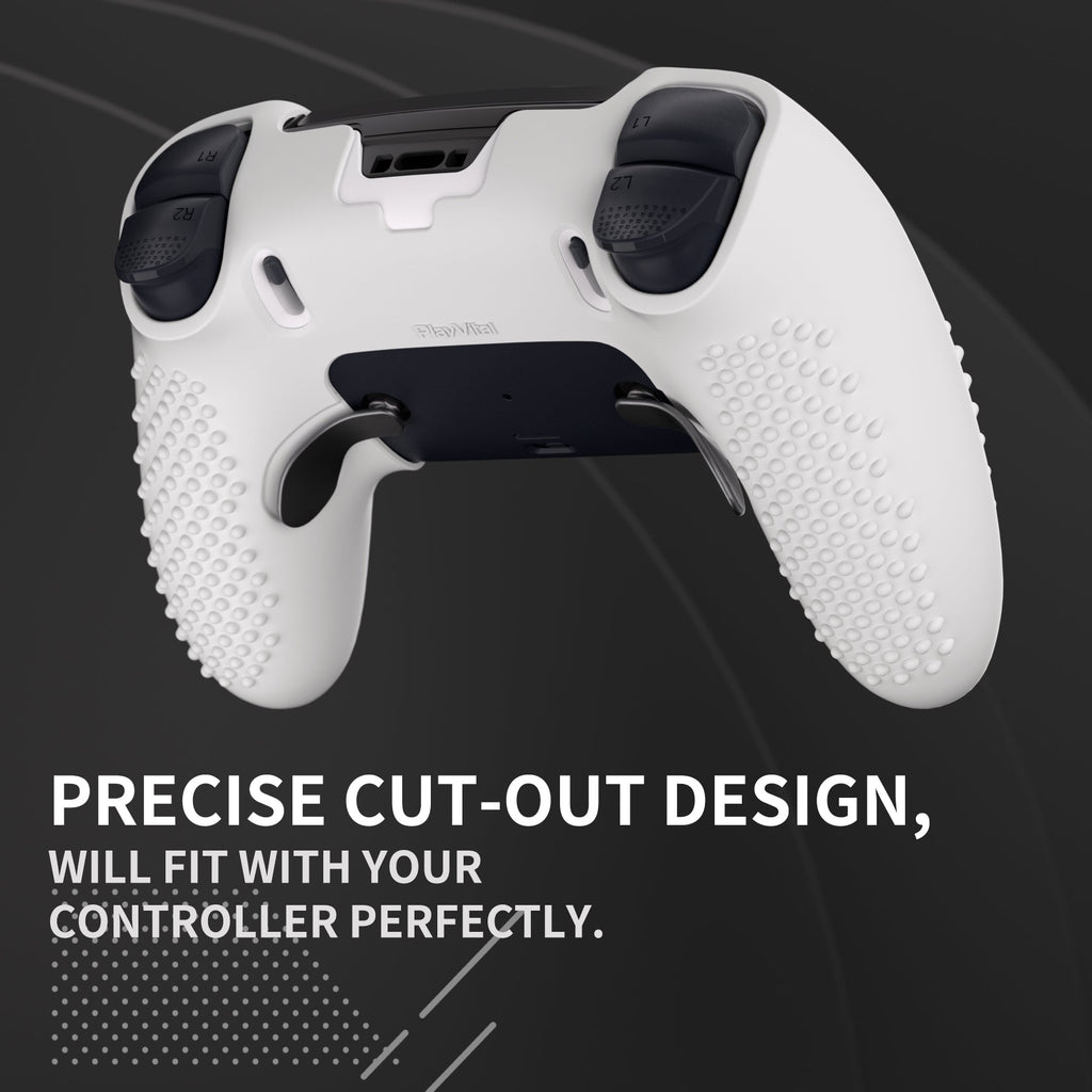 PlayVital 3D Studded Edition Anti-Slip Silicone Cover Case with Thumb Grip Caps for PS5 Edge Controller - White PlayVital