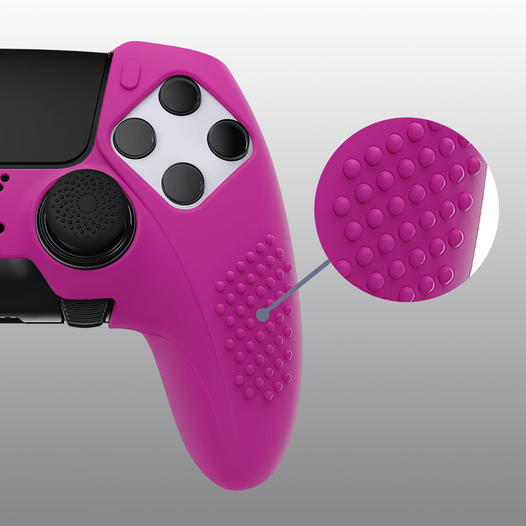 PlayVital 3D Studded Edition Anti-Slip Silicone Cover Case with Thumb Grip Caps for PS5 Edge Controller - Neon Purple PlayVital