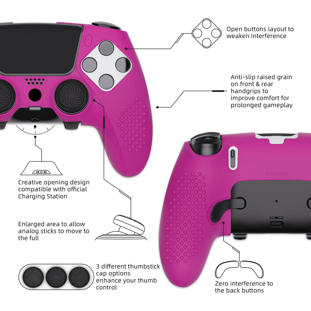 PlayVital 3D Studded Edition Anti-Slip Silicone Cover Case with Thumb Grip Caps for PS5 Edge Controller - Neon Purple PlayVital