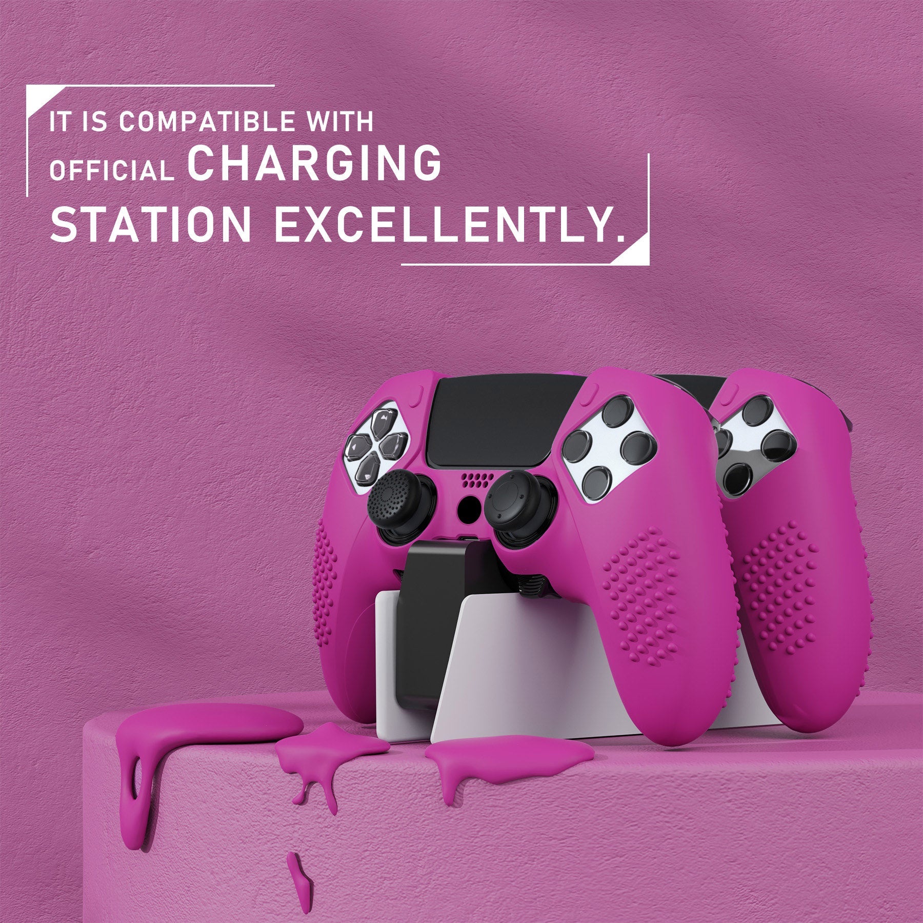 PlayVital 3D Studded Edition Anti-Slip Silicone Cover Case with Thumb Grip Caps for PS5 Edge Controller - Neon Purple PlayVital