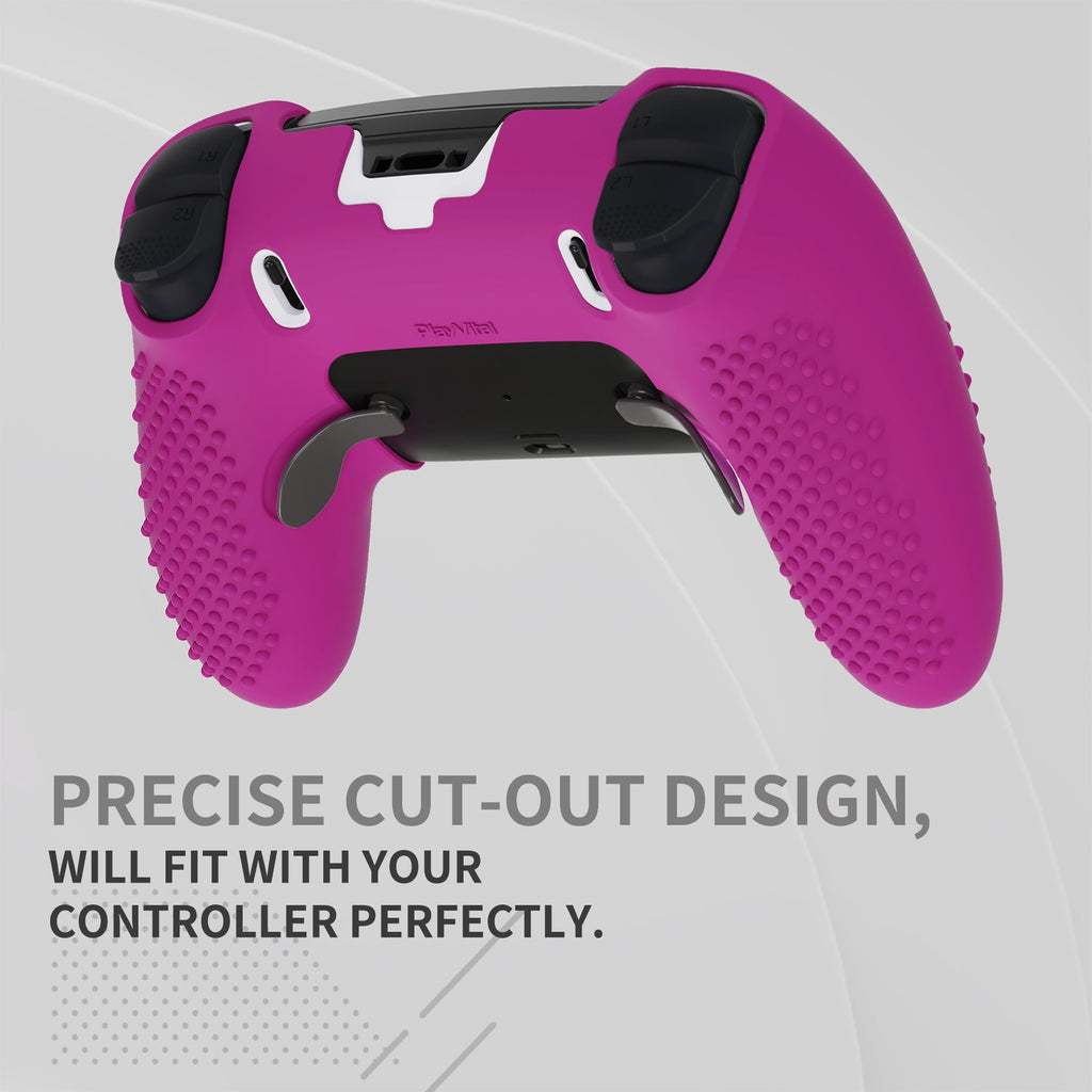 PlayVital 3D Studded Edition Anti-Slip Silicone Cover Case with Thumb Grip Caps for PS5 Edge Controller - Neon Purple PlayVital