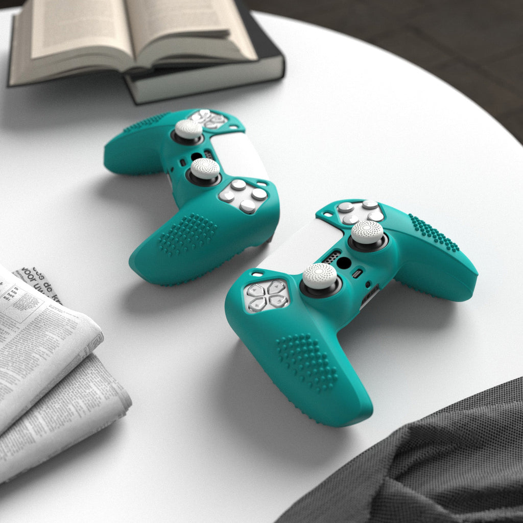 PlayVital 3D Studded Edition Anti-Slip Silicone Cover Skin with Thumb Grip Caps for PS5 Wireless Controller - Aqua Green PlayVital
