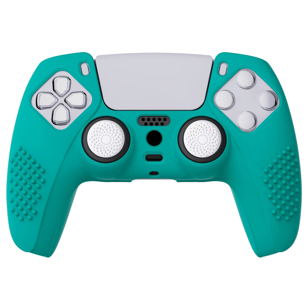 PlayVital 3D Studded Edition Anti-Slip Silicone Cover Skin with Thumb Grip Caps for PS5 Wireless Controller - Aqua Green PlayVital
