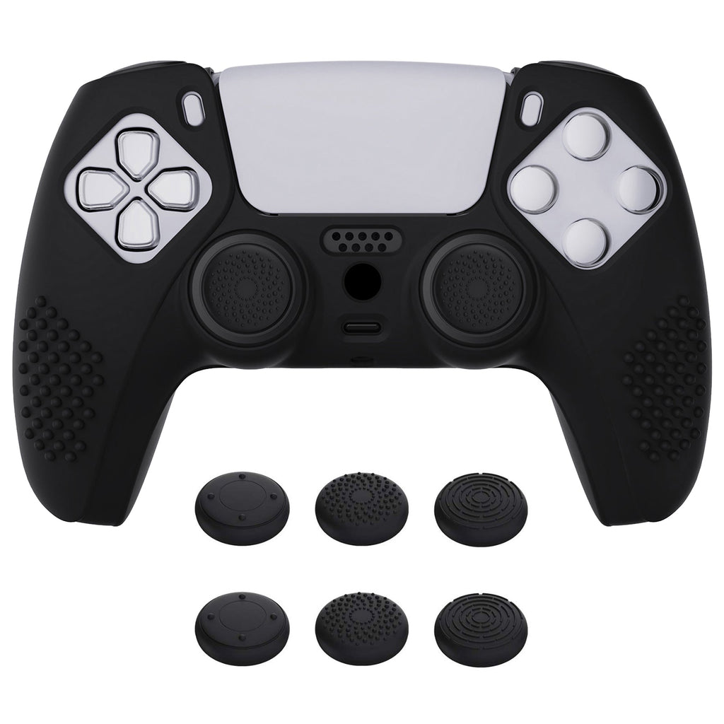 PlayVital 3D Studded Edition Anti-Slip Silicone Cover Skin with Thumb Grip Caps for PS5 Wireless Controller - Black PlayVital