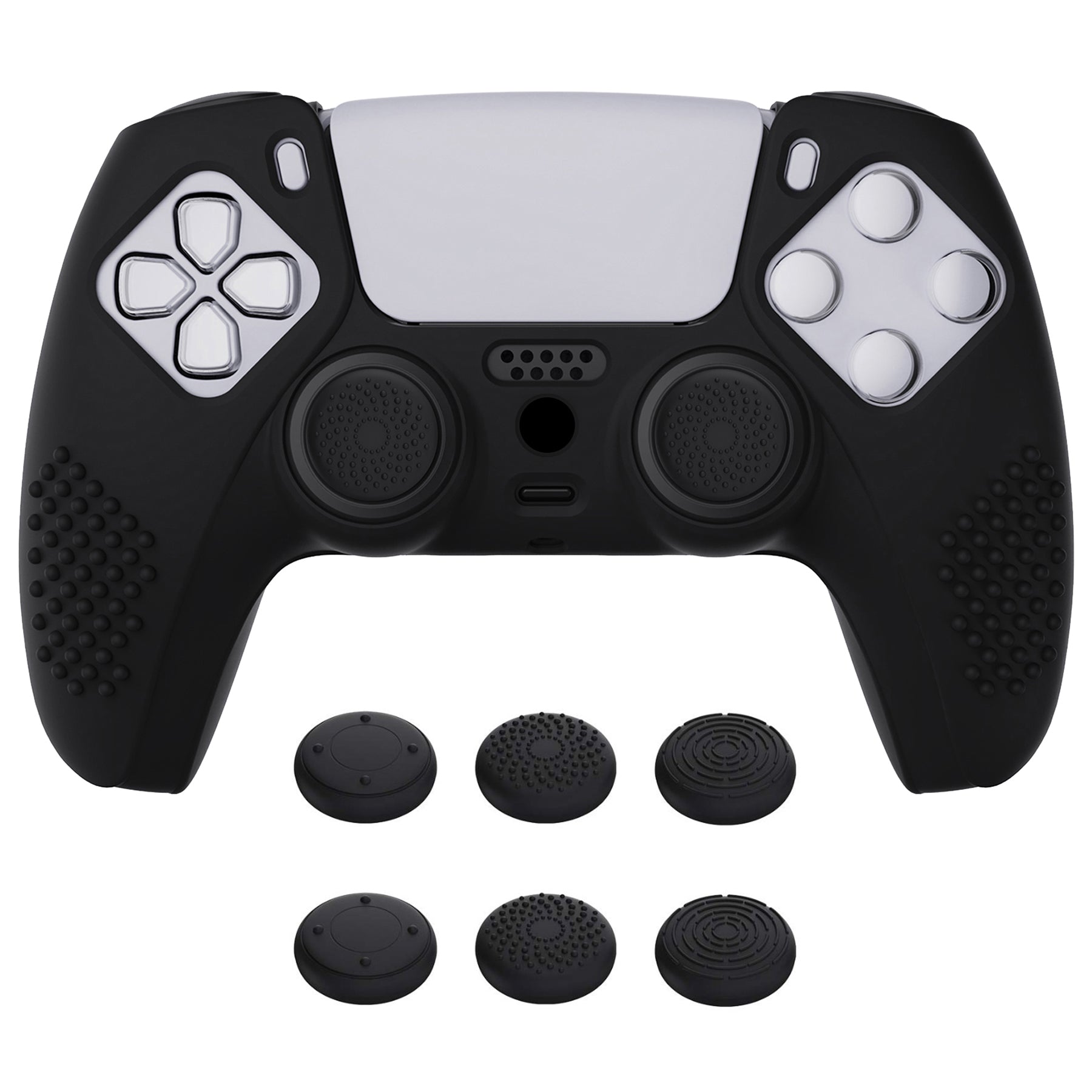PlayVital 3D Studded Edition Anti-Slip Silicone Cover Skin with Thumb Grip Caps for PS5 Wireless Controller - Black PlayVital