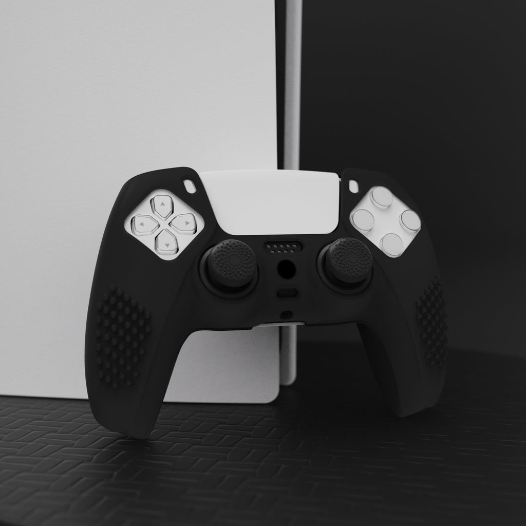 PlayVital 3D Studded Edition Anti-Slip Silicone Cover Skin with Thumb Grip Caps for PS5 Wireless Controller - Black PlayVital