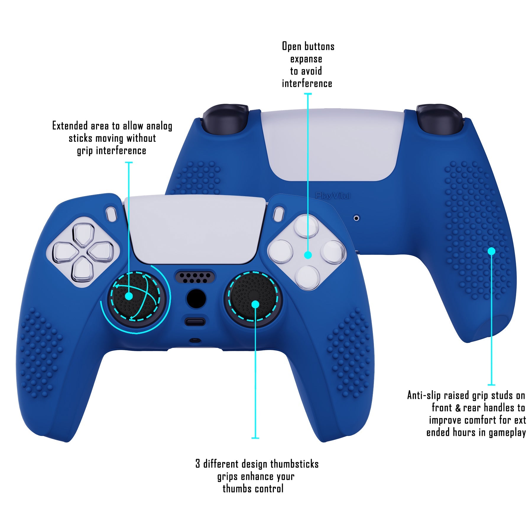 PlayVital 3D Studded Edition Anti-Slip Silicone Cover Skin with Thumb Grip Caps for PS5 Wireless Controller - Blue PlayVital