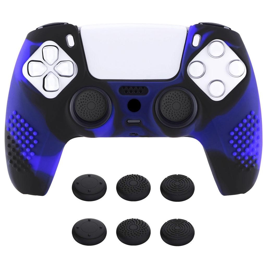 PlayVital 3D Studded Edition Anti-Slip Silicone Cover Skin with Thumb Grip Caps for PS5 Wireless Controller - Blue & Black PlayVital