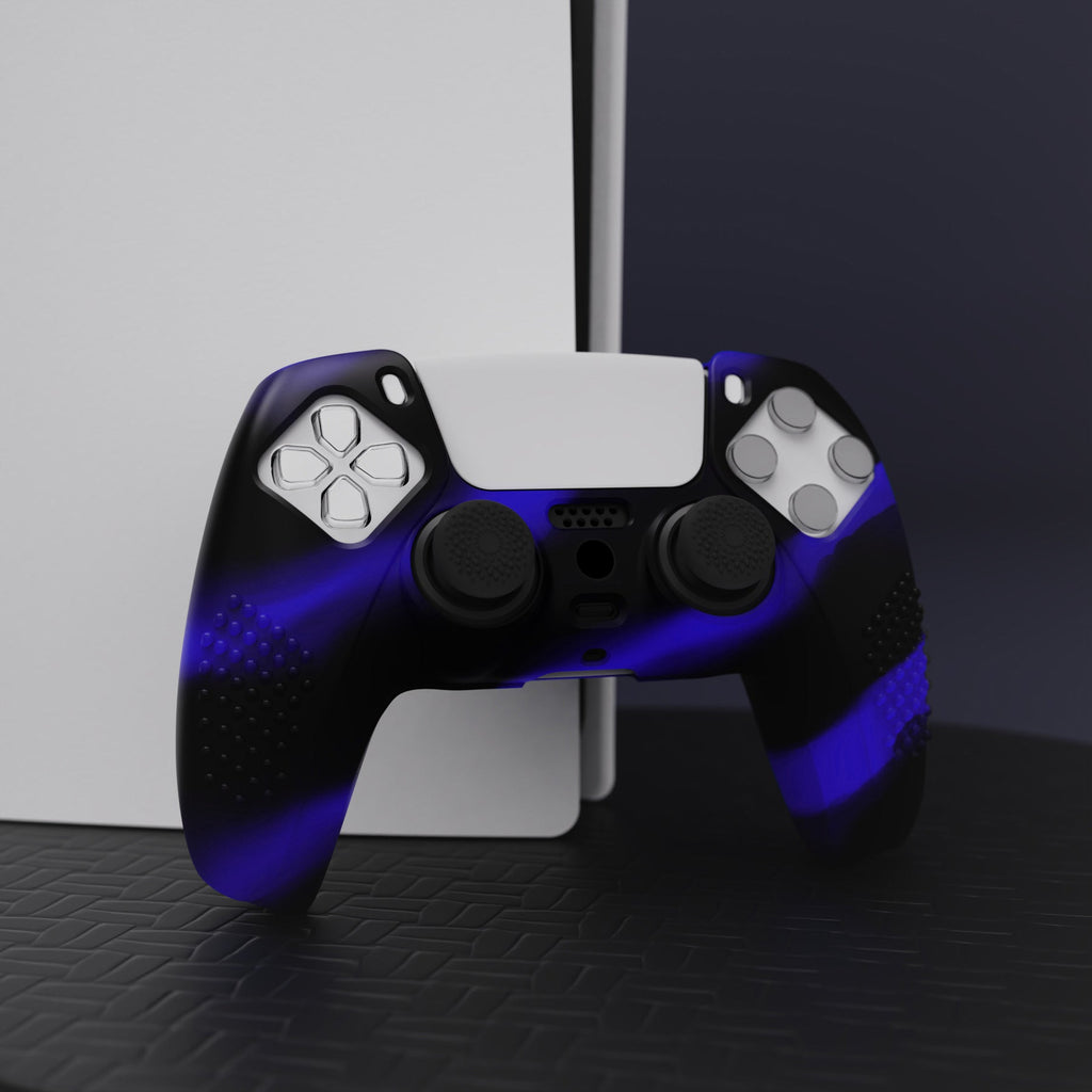 PlayVital 3D Studded Edition Anti-Slip Silicone Cover Skin with Thumb Grip Caps for PS5 Wireless Controller - Blue & Black PlayVital