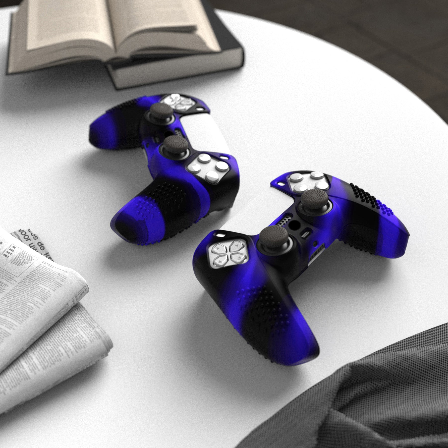 PlayVital 3D Studded Edition Anti-Slip Silicone Cover Skin with Thumb Grip Caps for PS5 Wireless Controller - Blue & Black PlayVital