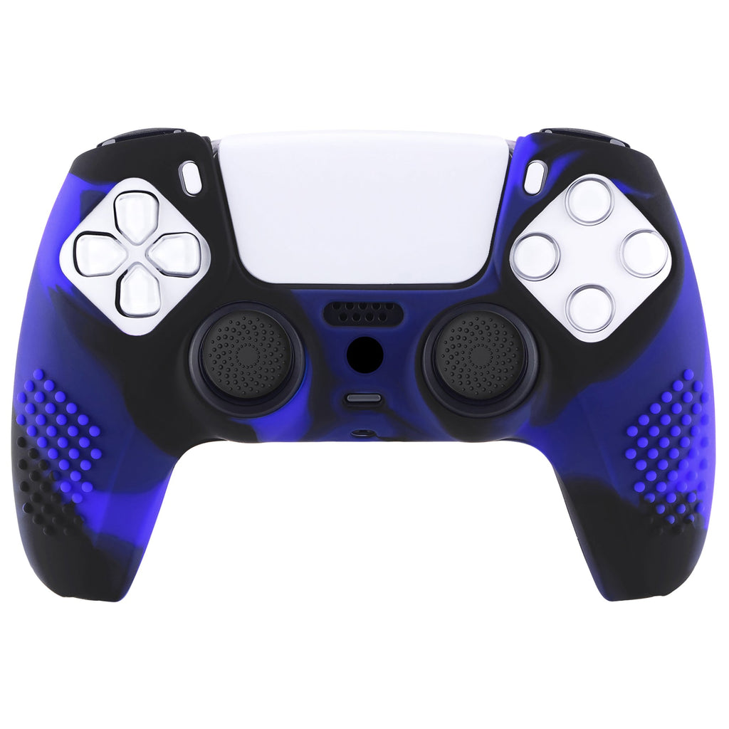 PlayVital 3D Studded Edition Anti-Slip Silicone Cover Skin with Thumb Grip Caps for PS5 Wireless Controller - Blue & Black PlayVital