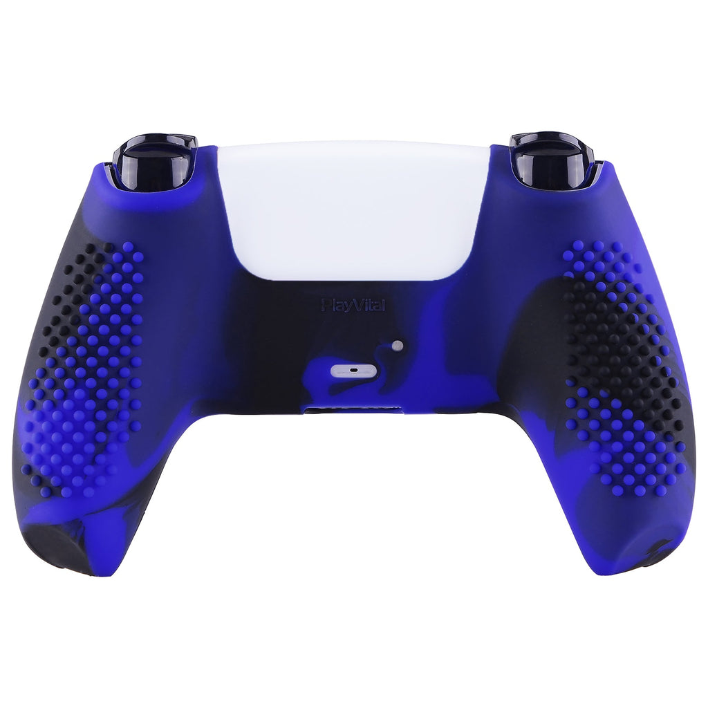 PlayVital 3D Studded Edition Anti-Slip Silicone Cover Skin with Thumb Grip Caps for PS5 Wireless Controller - Blue & Black PlayVital