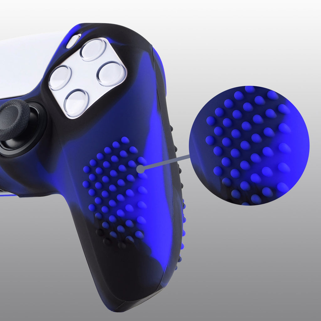 PlayVital 3D Studded Edition Anti-Slip Silicone Cover Skin with Thumb Grip Caps for PS5 Wireless Controller - Blue & Black PlayVital