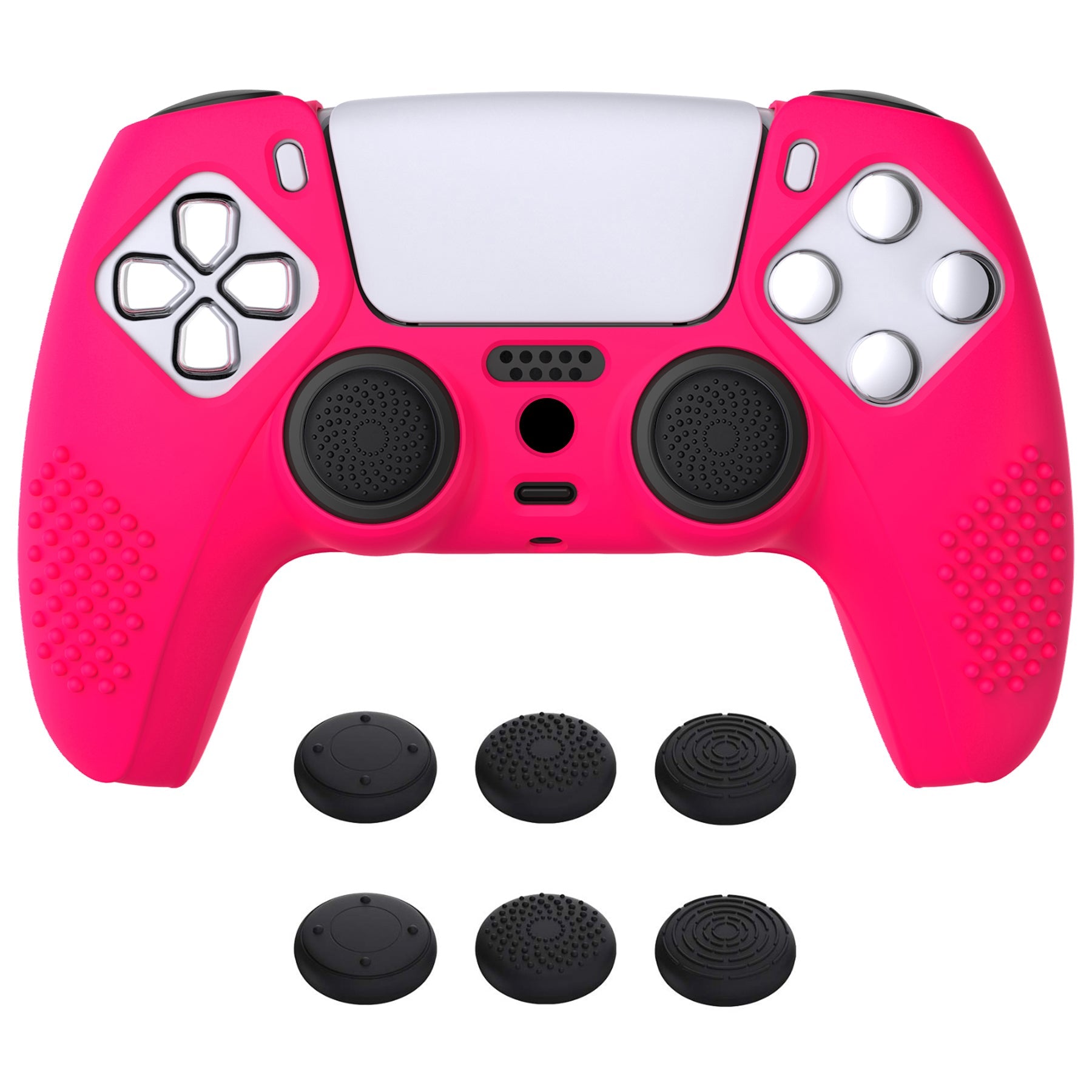 PlayVital 3D Studded Edition Anti-Slip Silicone Cover Skin with Thumb Grip Caps for PS5 Wireless Controller - Bright Pink PlayVital