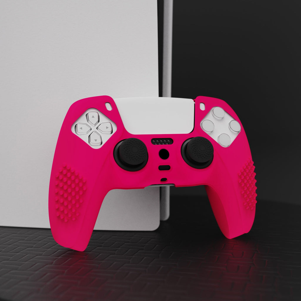 PlayVital 3D Studded Edition Anti-Slip Silicone Cover Skin with Thumb Grip Caps for PS5 Wireless Controller - Bright Pink PlayVital