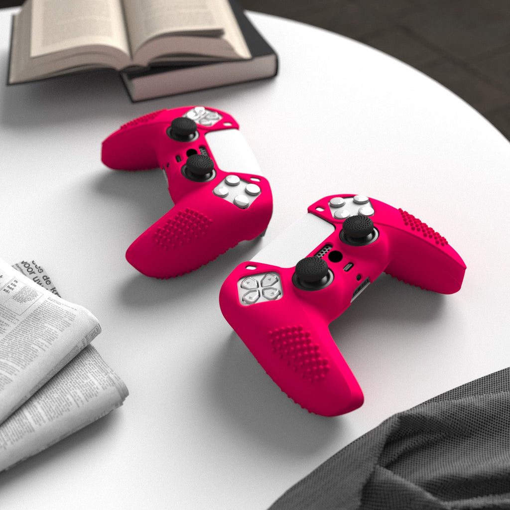PlayVital 3D Studded Edition Anti-Slip Silicone Cover Skin with Thumb Grip Caps for PS5 Wireless Controller - Bright Pink PlayVital
