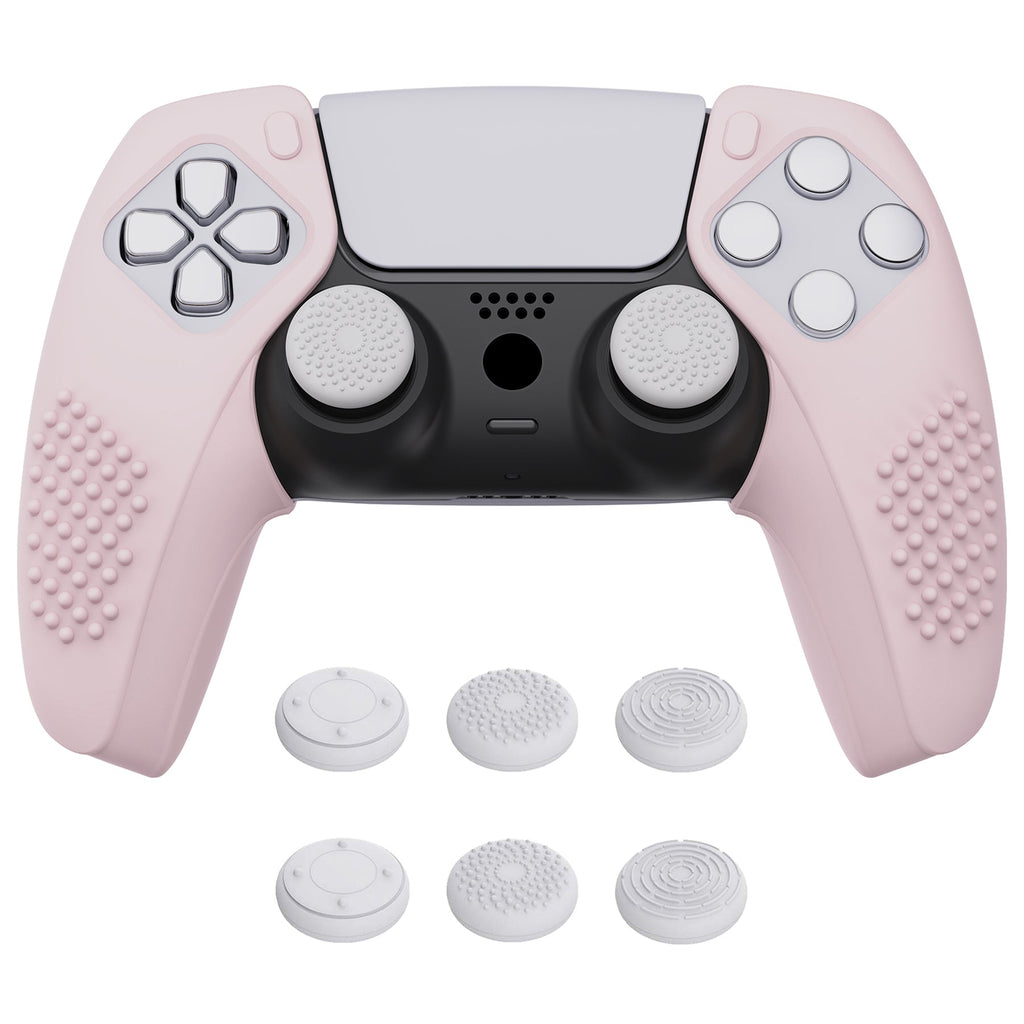 PlayVital 3D Studded Edition Anti-Slip Silicone Cover Skin with Thumb Grip Caps for PS5 Wireless Controller, Compatible with Charging Station - Cherry Blossoms Pink PlayVital
