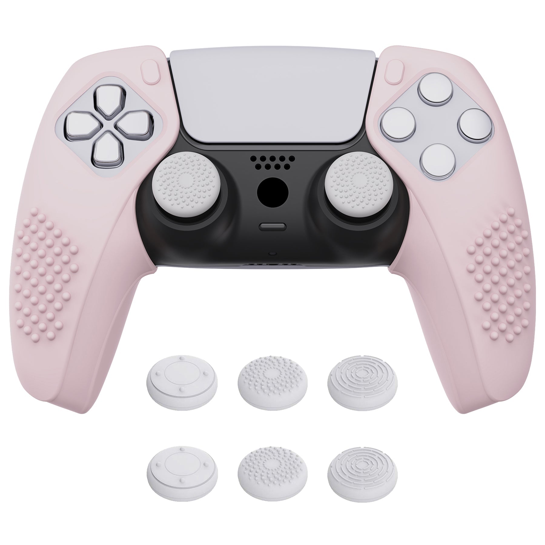 PlayVital 3D Studded Edition Anti-Slip Silicone Cover Skin with Thumb Grip Caps for PS5 Wireless Controller, Compatible with Charging Station - Cherry Blossoms Pink PlayVital