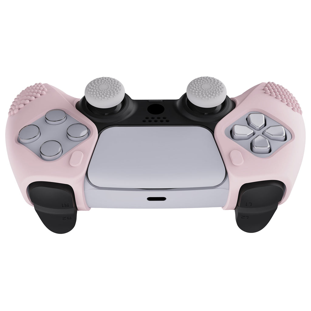 PlayVital 3D Studded Edition Anti-Slip Silicone Cover Skin with Thumb Grip Caps for PS5 Wireless Controller, Compatible with Charging Station - Cherry Blossoms Pink PlayVital
