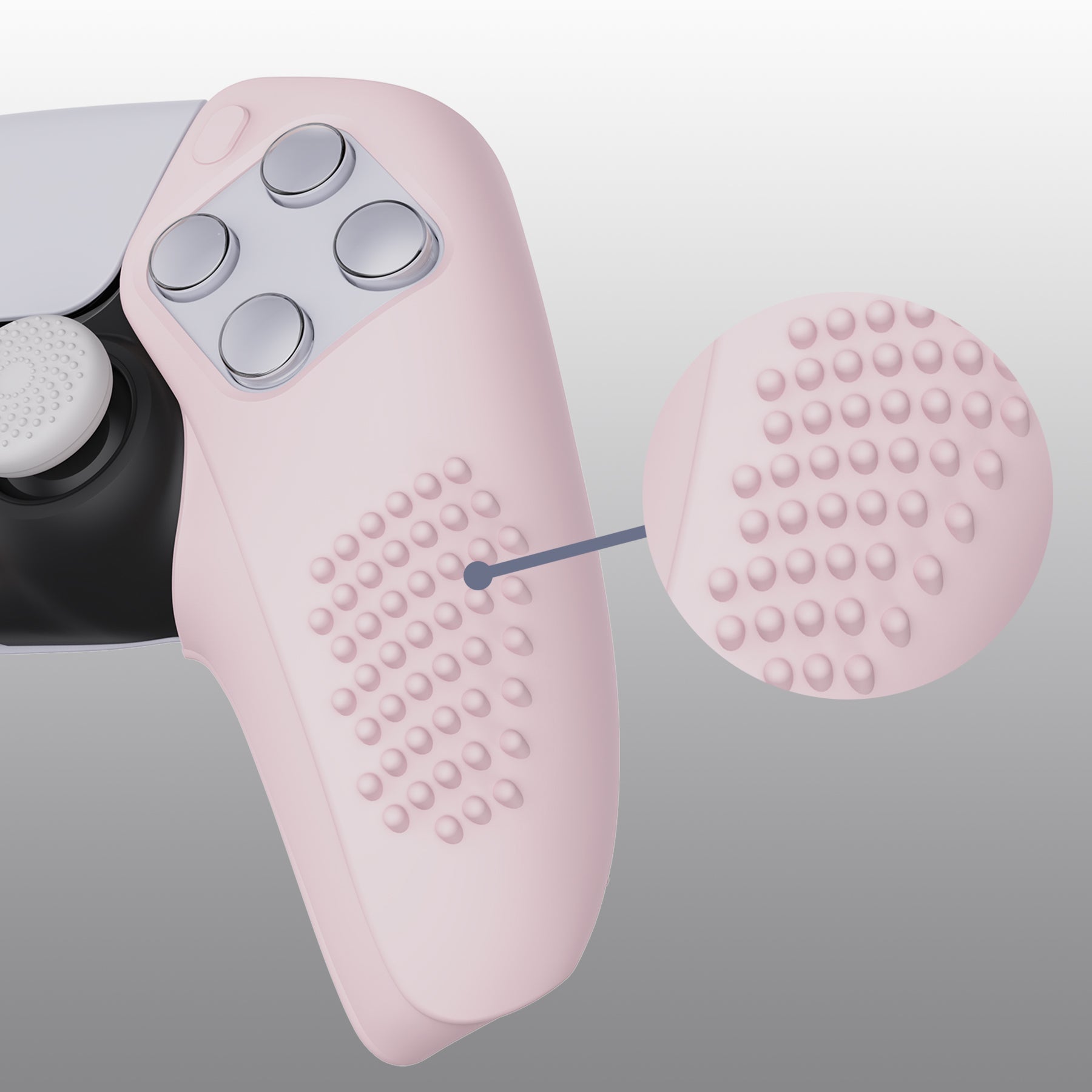 PlayVital 3D Studded Edition Anti-Slip Silicone Cover Skin with Thumb Grip Caps for PS5 Wireless Controller, Compatible with Charging Station - Cherry Blossoms Pink PlayVital