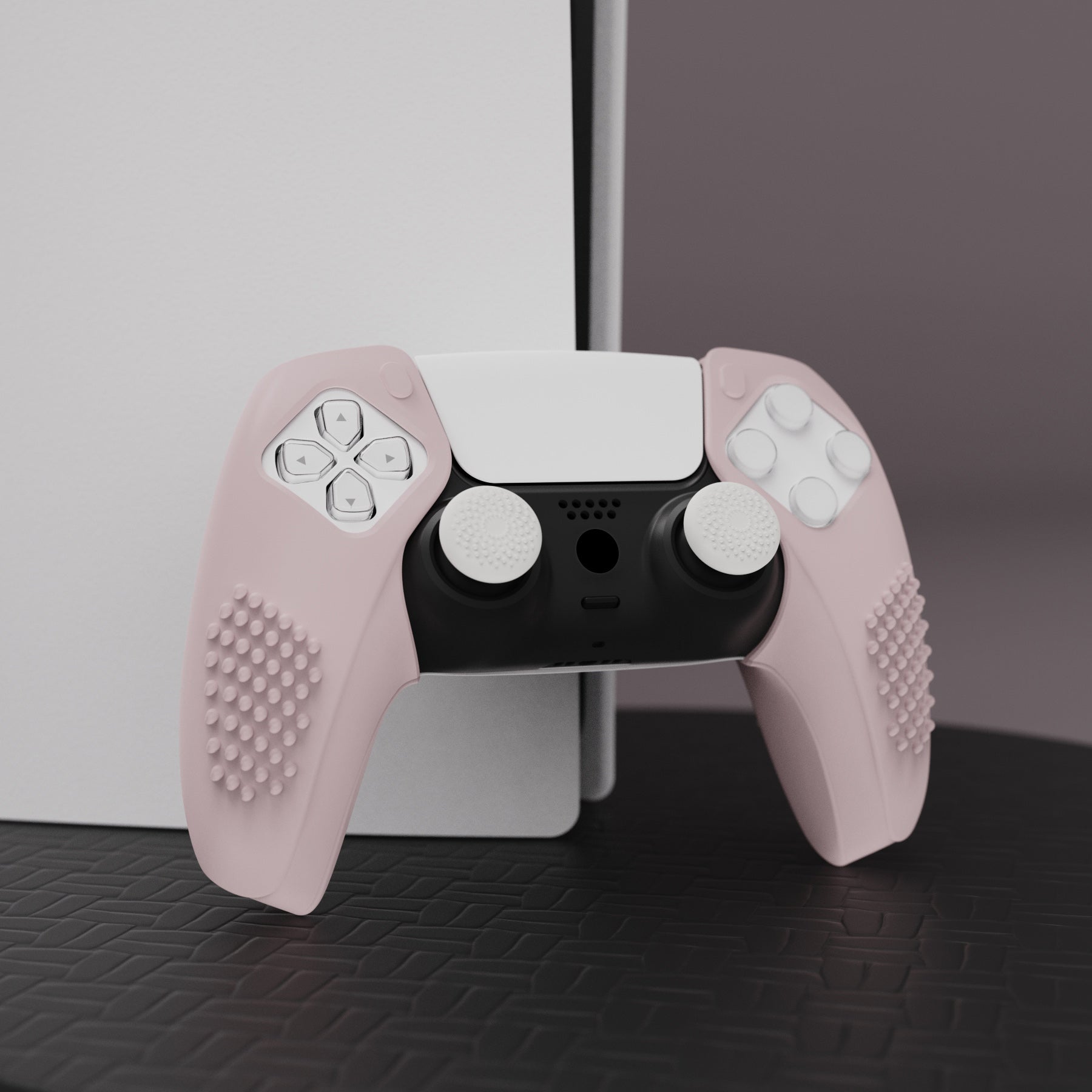 PlayVital 3D Studded Edition Anti-Slip Silicone Cover Skin with Thumb Grip Caps for PS5 Wireless Controller, Compatible with Charging Station - Cherry Blossoms Pink PlayVital