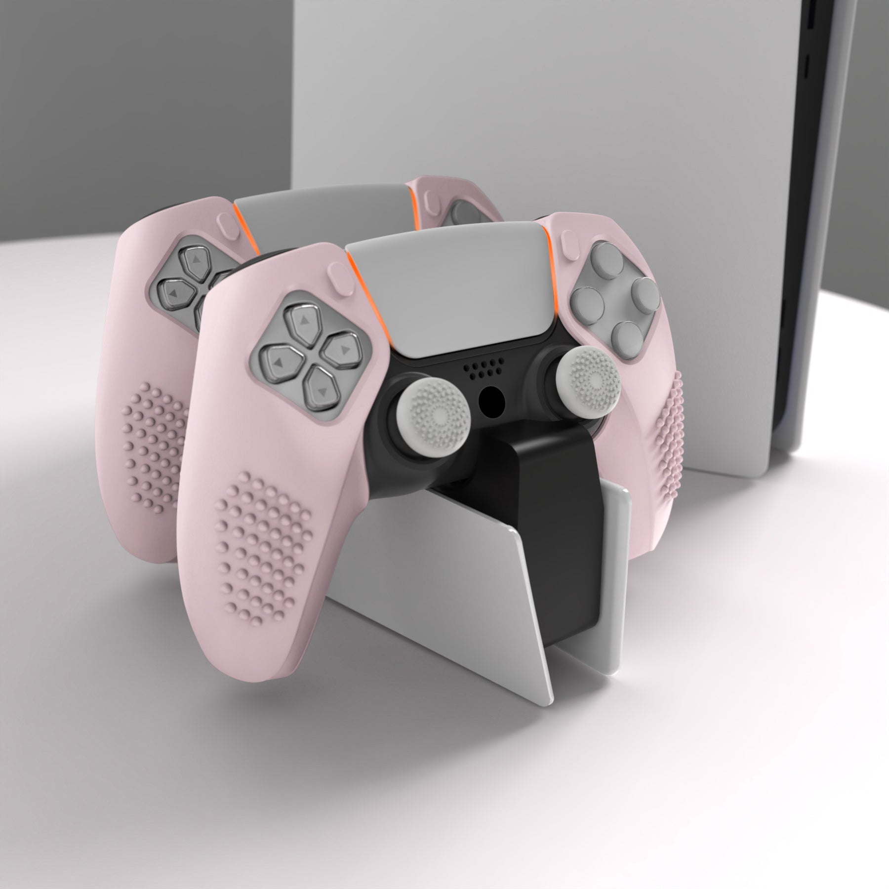PlayVital 3D Studded Edition Anti-Slip Silicone Cover Skin with Thumb Grip Caps for PS5 Wireless Controller, Compatible with Charging Station - Cherry Blossoms Pink PlayVital