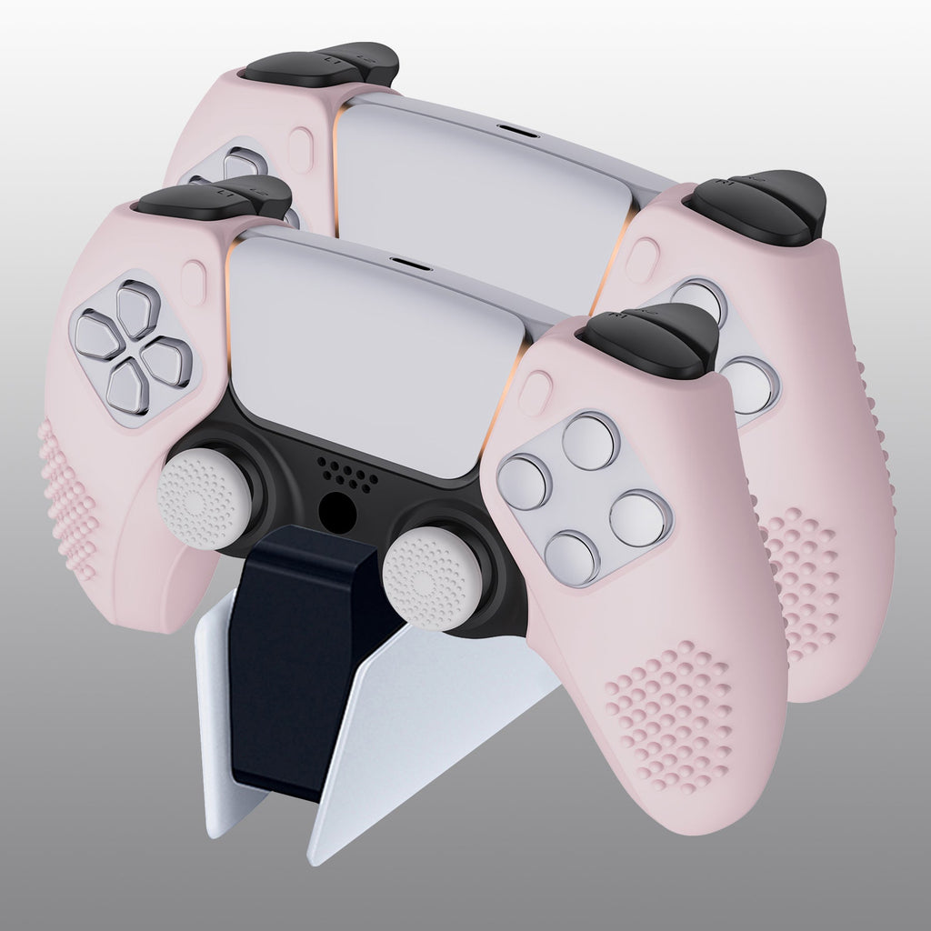 PlayVital 3D Studded Edition Anti-Slip Silicone Cover Skin with Thumb Grip Caps for PS5 Wireless Controller, Compatible with Charging Station - Cherry Blossoms Pink PlayVital