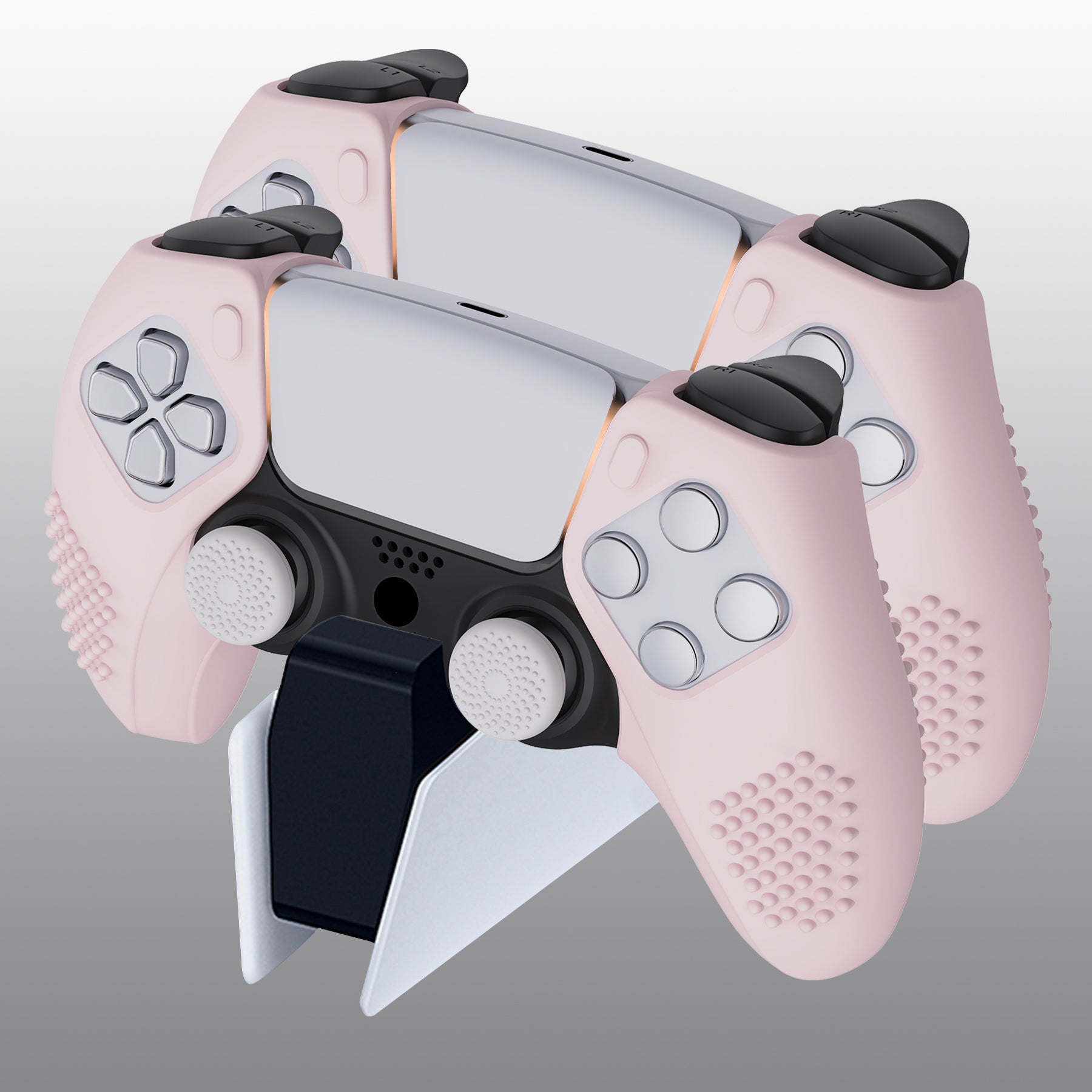 PlayVital 3D Studded Edition Anti-Slip Silicone Cover Skin with Thumb Grip Caps for PS5 Wireless Controller, Compatible with Charging Station - Cherry Blossoms Pink PlayVital