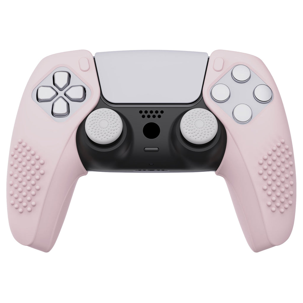 PlayVital 3D Studded Edition Anti-Slip Silicone Cover Skin with Thumb Grip Caps for PS5 Wireless Controller, Compatible with Charging Station - Cherry Blossoms Pink PlayVital