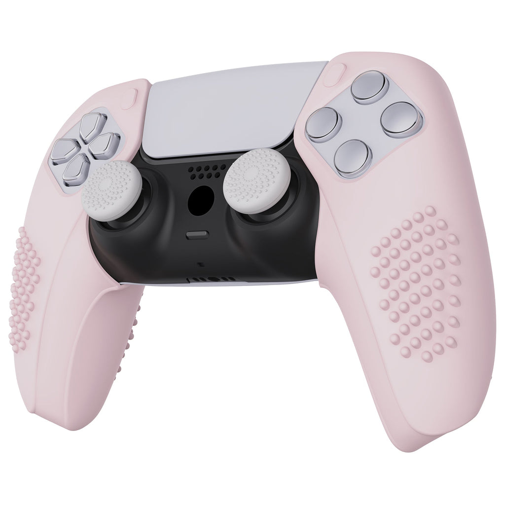 PlayVital 3D Studded Edition Anti-Slip Silicone Cover Skin with Thumb Grip Caps for PS5 Wireless Controller, Compatible with Charging Station - Cherry Blossoms Pink PlayVital