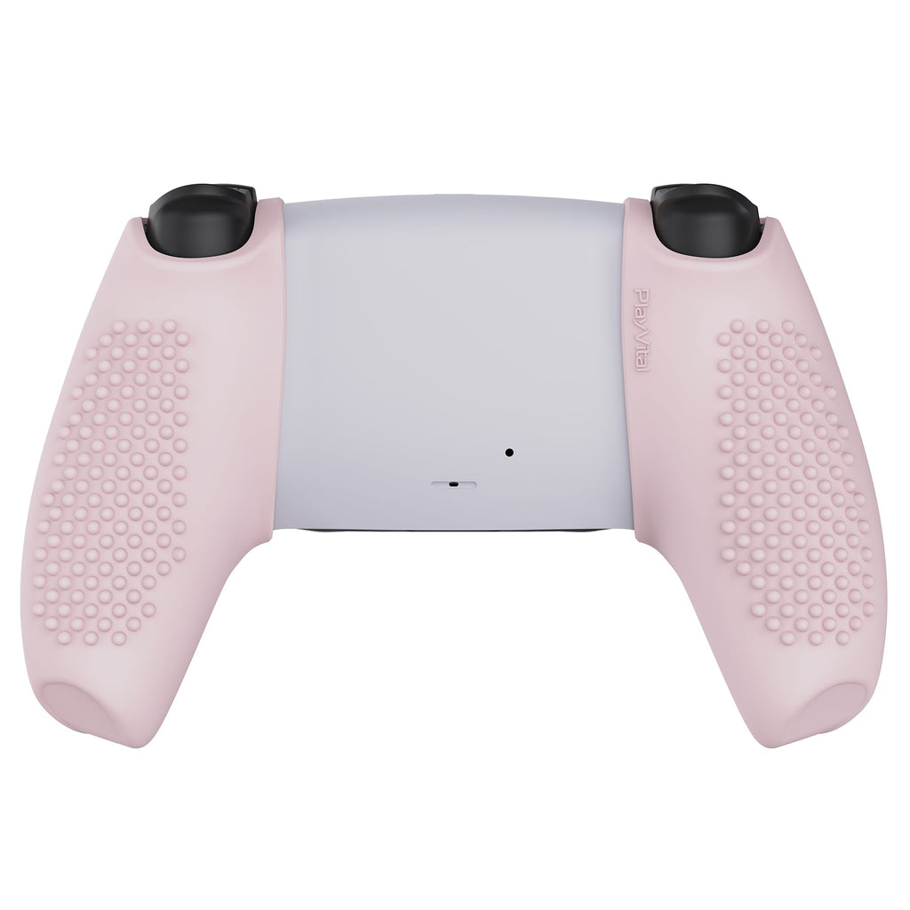 PlayVital 3D Studded Edition Anti-Slip Silicone Cover Skin with Thumb Grip Caps for PS5 Wireless Controller, Compatible with Charging Station - Cherry Blossoms Pink PlayVital