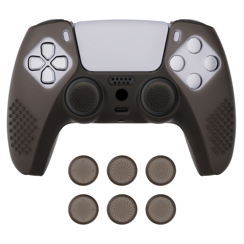 PlayVital 3D Studded Edition Anti-Slip Silicone Cover Skin with Thumb Grip Caps for PS5 Wireless Controller - Clear Black PlayVital