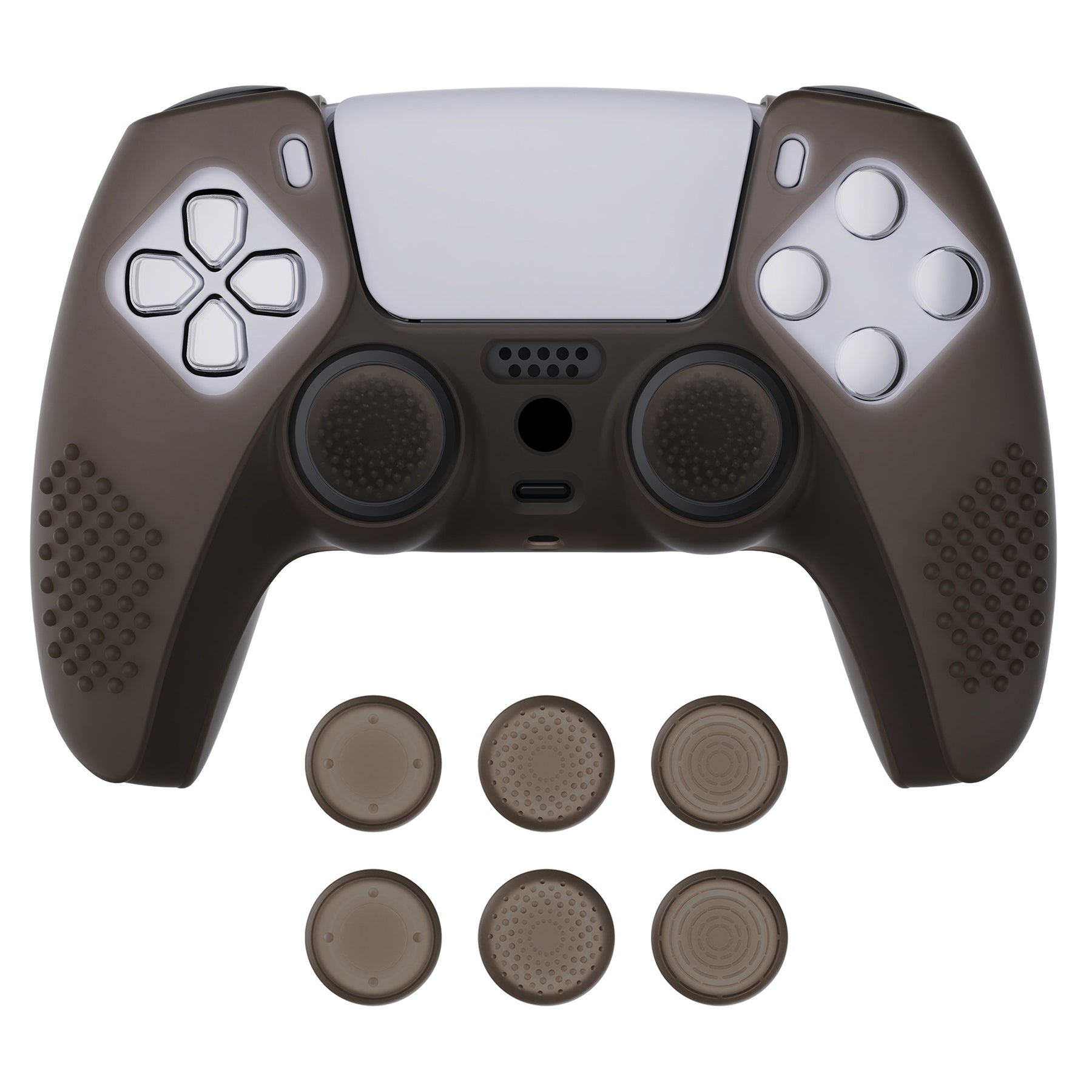PlayVital 3D Studded Edition Anti-Slip Silicone Cover Skin with Thumb Grip Caps for PS5 Wireless Controller - Clear Black PlayVital