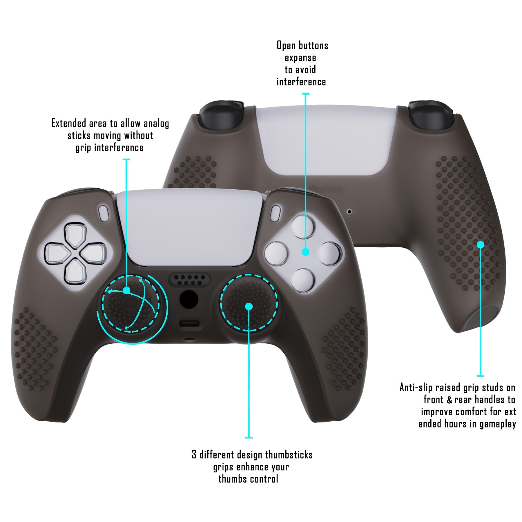 PlayVital 3D Studded Edition Anti-Slip Silicone Cover Skin with Thumb Grip Caps for PS5 Wireless Controller - Clear Black PlayVital